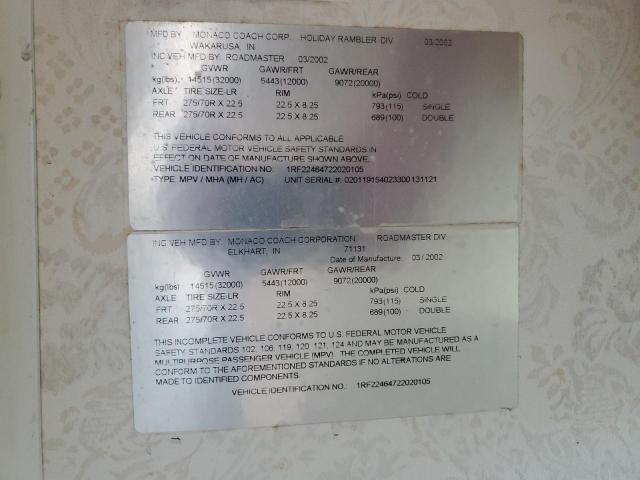 1RF22464722020105 - 2002 ROADMASTER RAIL RAISED RAI TWO TONE photo 10