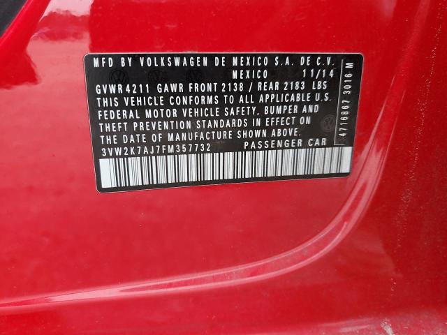 3VW2K7AJ7FM357732 - 2015 VOLKSWAGEN JETTA BASE წითელი ფოტო 13