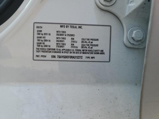 7SAYGDEF0RA312272 - 2024 TESLA MODEL Y WHITE photo 12