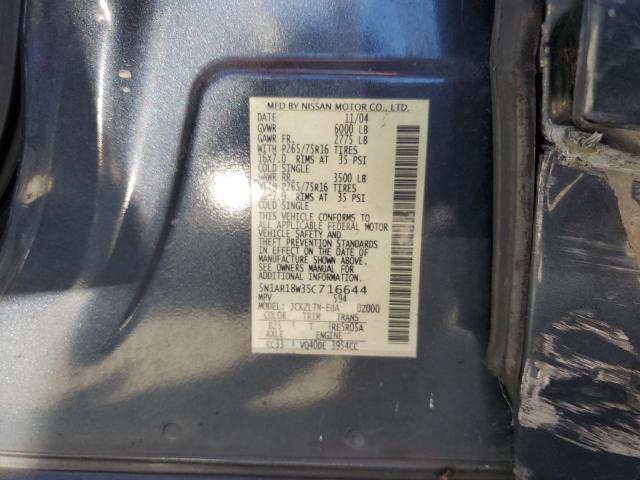 5N1AR18W35C716644 - 2005 NISSAN PATHFINDER LE BLUE photo 13
