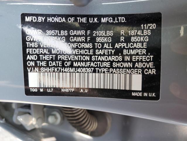 SHHFK7H46MU408397 - 2021 HONDA CIVIC SPORT 灰色 照片 12