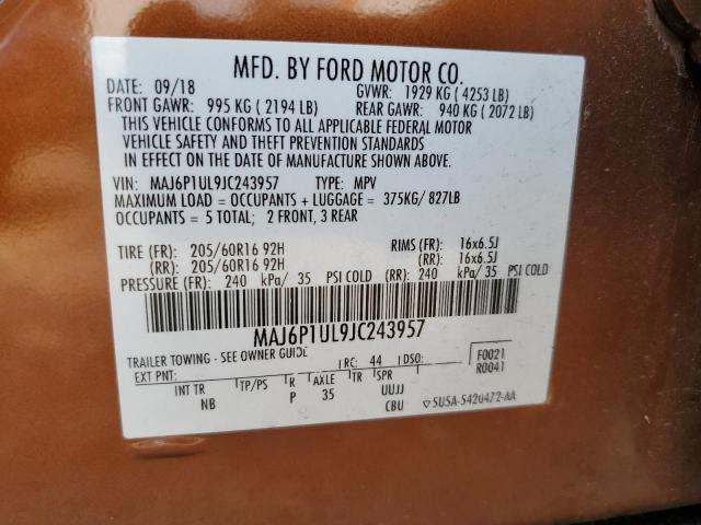 MAJ6P1UL9JC243957 - 2018 FORD ECOSPORT SE Pomarańczowy zdjęcie 13