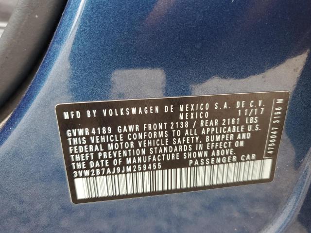 3VW2B7AJ9JM259455 - 2018 VOLKSWAGEN JETTA S BLUE photo 12