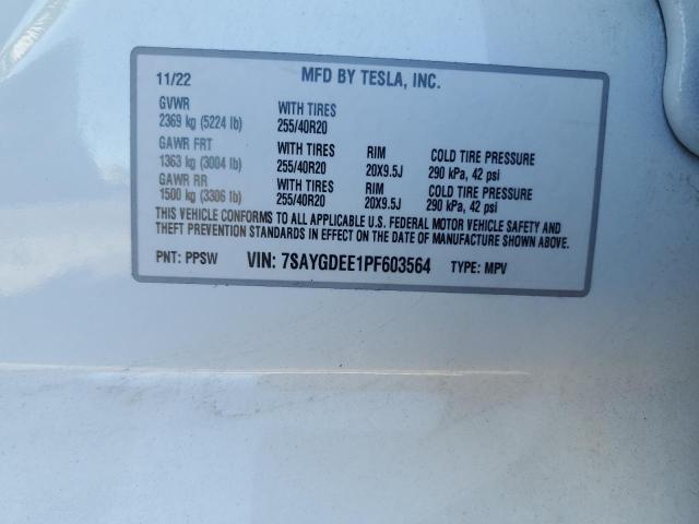 7SAYGDEE1PF603564 - 2023 TESLA MODEL Y Biały zdjęcie 13