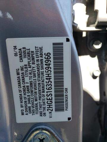 2HGES16354H594966 - 2004 HONDA CIVIC DX VP SILVER photo 13