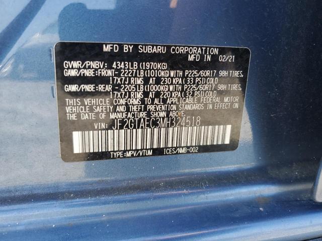 JF2GTAEC3MH324518 - 2021 SUBARU CROSSTREK PREMIUM Көк фото 13