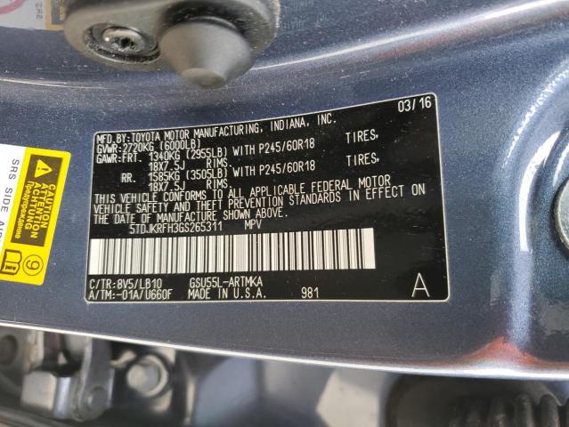 5TDJKRFH3GS265311 - 2016 TOYOTA HIGHLANDER XLE Mavi foto 13