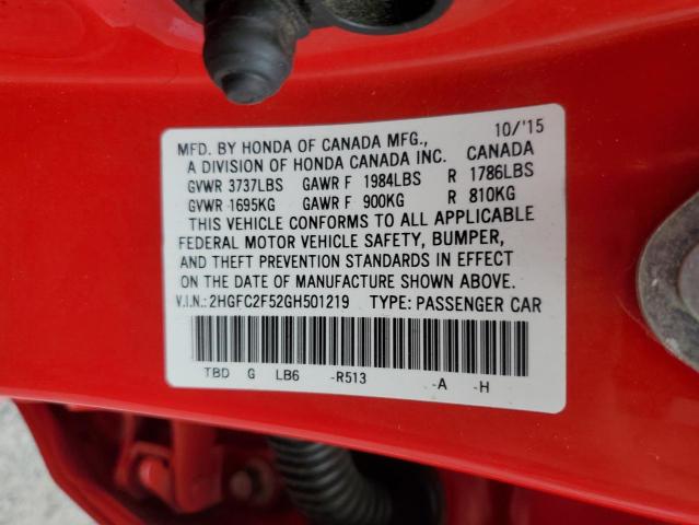 2HGFC2F52GH501219 - 2016 HONDA CIVIC LX 红色 照片 23