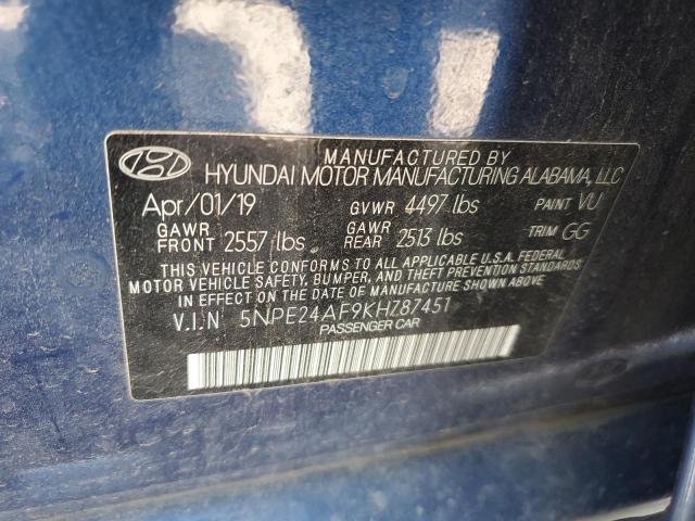 5NPE24AF9KH787451 - 2019 HYUNDAI SONATA SE BLUE photo 12