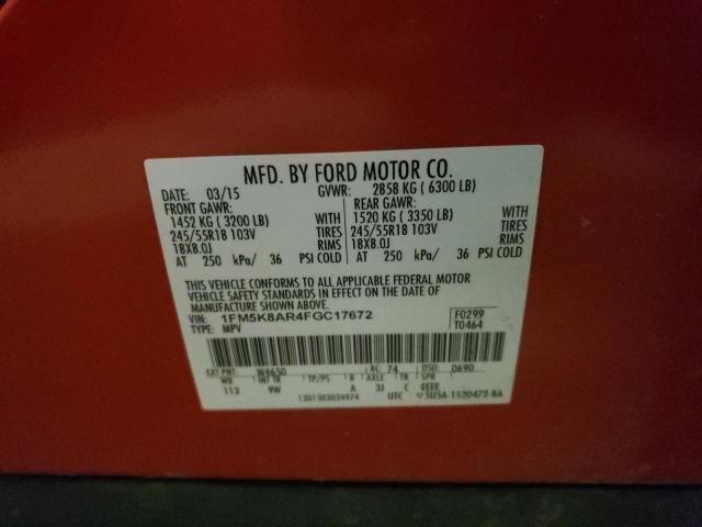 1FM5K8AR4FGC17672 - 2015 FORD EXPLORER POLICE INTERCEPTOR RED photo 12