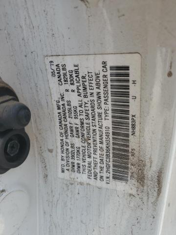 2HGFC3B36KH354910 - 2019 HONDA CIVIC EX Белый фото 12