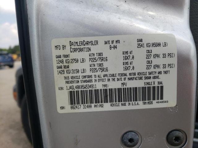 1J4GL48K05W534911 - 2005 JEEP LIBERTY SPORT Күміс фото 12