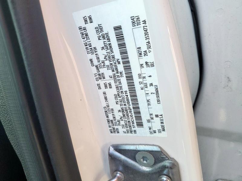 1FMCU0J92FUB80416 - 2015 FORD ESCAPE TITANIUM 白色 照片 13