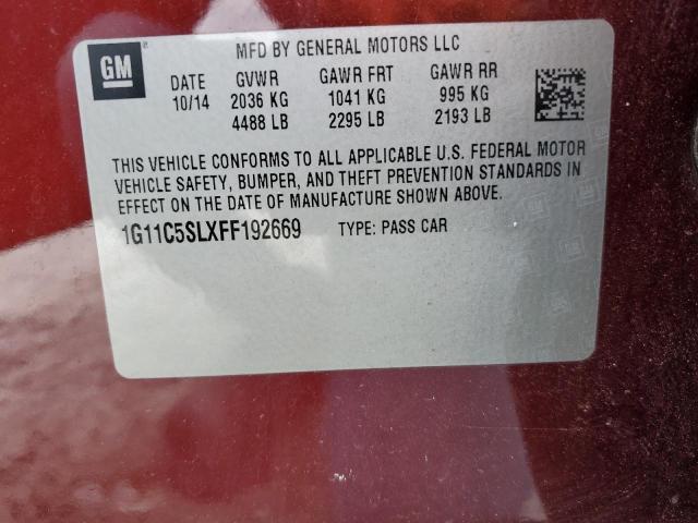 1G11C5SLXFF192669 - 2015 CHEVROLET MALIBU 1LT 勃艮第红 照片 12