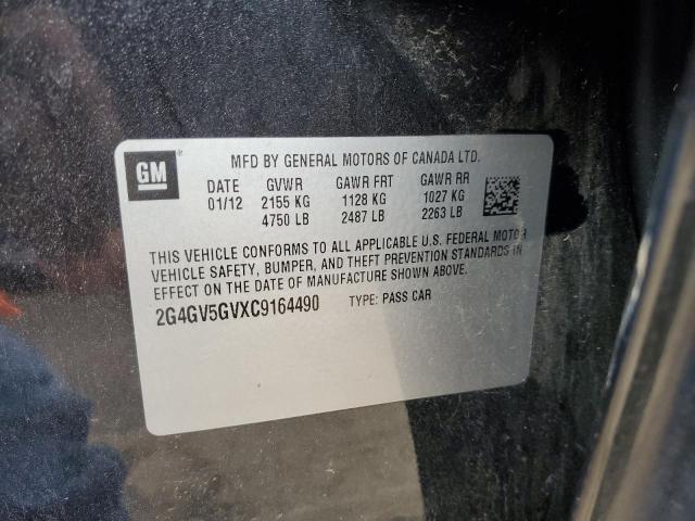 2G4GV5GVXC9164490 - 2012 BUICK REGAL GS Қара фото 12