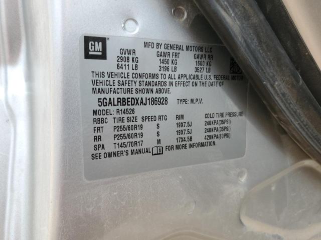 5GALRBEDXAJ186928 - 2010 BUICK ENCLAVE CXL SILVER photo 13