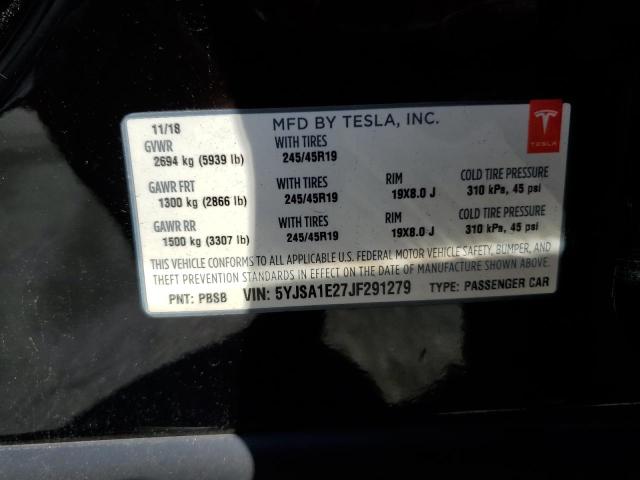 5YJSA1E27JF291279 - 2018 TESLA MODEL S Սև լուսանկար 12