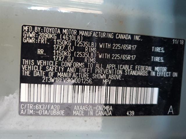 2T3W1RFV9KW001256 - 2019 TOYOTA RAV4 XLE ნაცრისფერი ფოტო 13