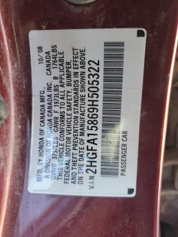 2HGFA15869H505322 - 2009 HONDA CIVIC EX MAROON photo 12