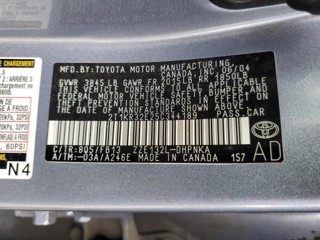 2T1KR32E25C344189 - 2005 TOYOTA COROLLA MA XR BLUE photo 12