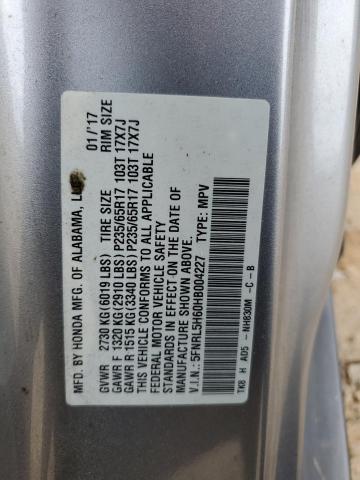 5FNRL5H60HB004227 - 2017 HONDA ODYSSEY EXL SILVER photo 13