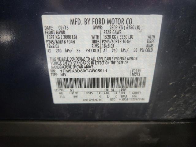 1FM5K8D80GGB05911 - 2016 FORD EXPLORER XLT BLUE photo 13