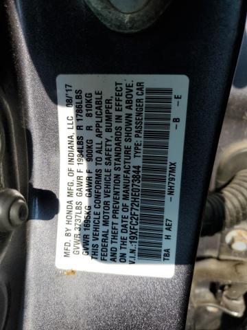 19XFC2F72HE073844 - 2017 HONDA CIVIC EX GRAY photo 12