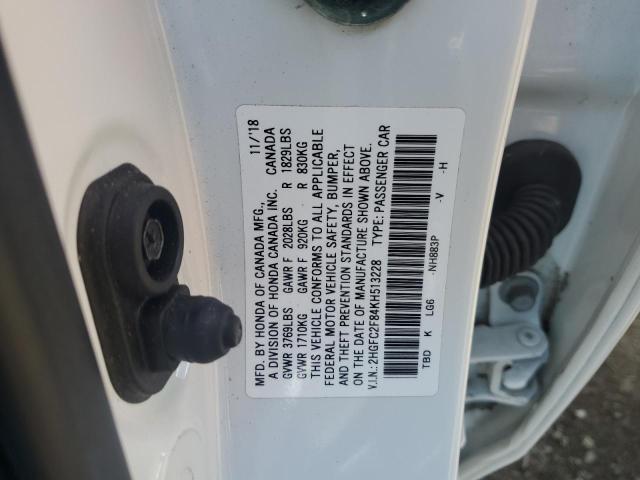 2HGFC2F84KH513228 - 2019 HONDA CIVIC SPORT თეთრი ფოტო 12