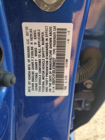 19XFC1F32LE209227 - 2020 HONDA CIVIC EX BLUE photo 12