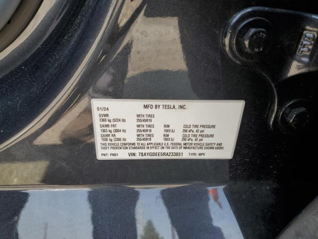 7SAYGDEE5RA233851 - 2024 TESLA MODEL Y GRAY photo 12