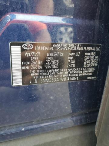 5NMS3DAJ7NH456874 - 2022 HYUNDAI SANTA FE SEL 蓝色 照片 14