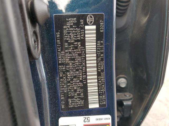 4T1B11HK3KU792427 - 2019 TOYOTA CAMRY L 蓝色 照片 12