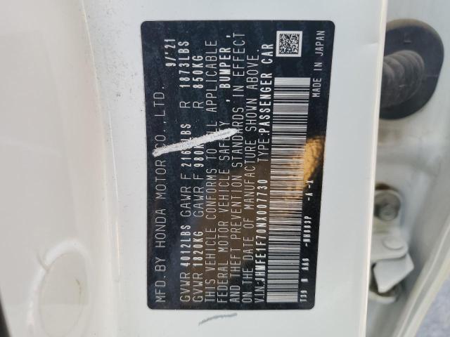 JHMFE1F70NX007730 - 2022 HONDA CIVIC EX WHITE photo 12