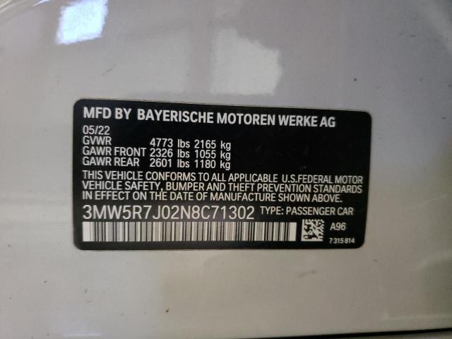 3MW5R7J02N8C71302 - 2022 BMW 330XI WHITE photo 12