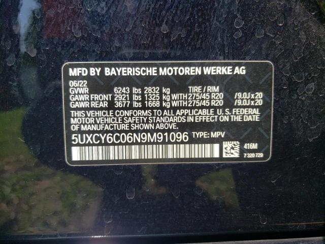 5UXCY6C06N9M91096 - 2022 BMW X6 XDRIVE40I BLACK photo 14