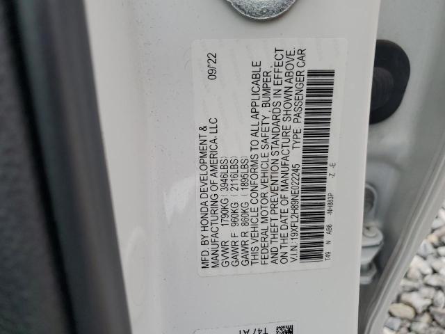 19XFL2H89NE022245 - 2022 HONDA CIVIC SPORT WHITE photo 13