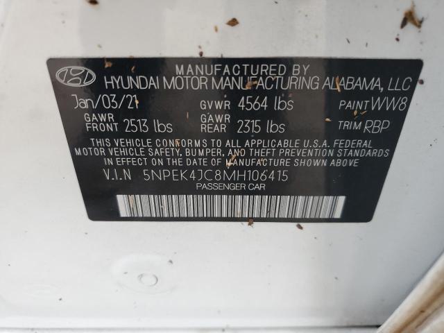 5NPEK4JC8MH106415 - 2021 HYUNDAI SONATA N LINE WHITE photo 12