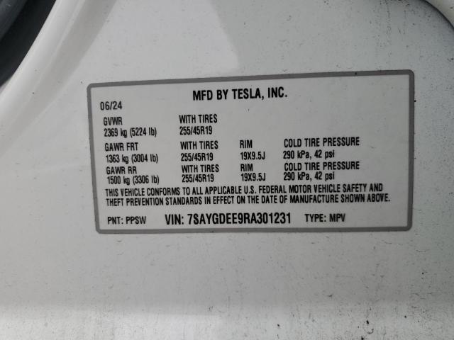7SAYGDEE9RA301231 - 2024 TESLA MODEL Y Білий фото 14