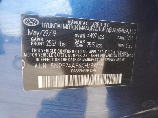 5NPE24AF6KH799749 - 2019 HYUNDAI SONATA SE ლურჯი ფოტო 12
