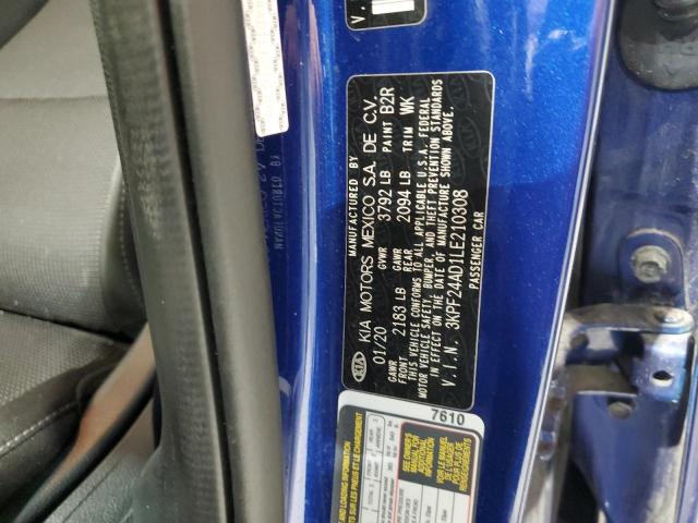 3KPF24AD1LE210308 - 2020 KIA FORTE FE BLUE photo 13