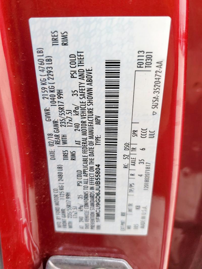 1FMCU9GD6JUB55804 - 2018 FORD ESCAPE SE Marron photo 13