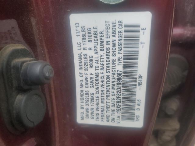 19XFB2F82DE098667 - 2013 HONDA CIVIC EX BURGUNDY photo 12