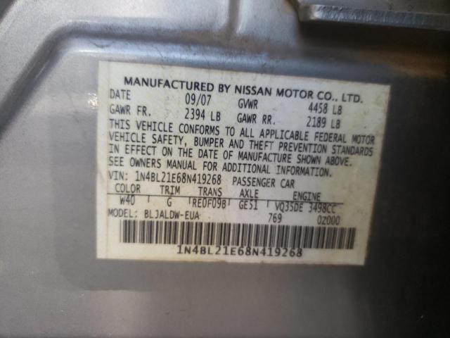 1N4BL21E68N419268 - 2008 NISSAN ALTIMA 3.5SE GRAY photo 12