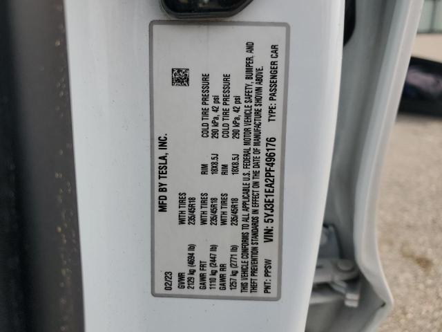 5YJ3E1EA2PF496176 - 2023 TESLA MODEL 3 WHITE photo 13