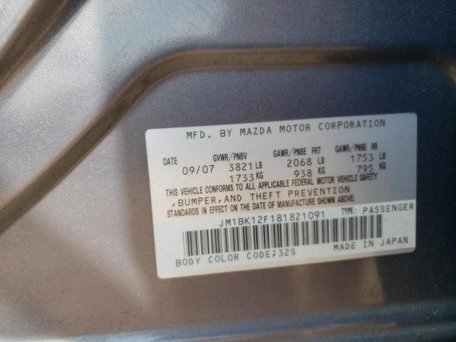 JM1BK12F181821091 - 2008 MAZDA 3 I GRAY photo 12