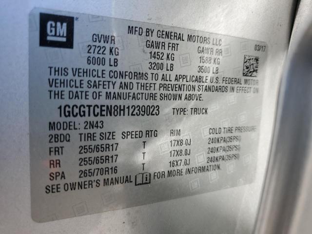 1GCGTCEN8H1239023 - 2017 CHEVROLET COLORADO LT SILVER photo 12