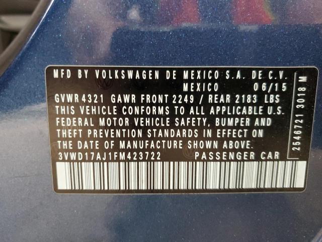 3VWD17AJ1FM423722 - 2015 VOLKSWAGEN JETTA SE BLUE photo 12