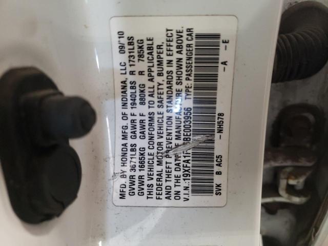 19XFA1F66BE003956 - 2011 HONDA CIVIC LX-S أبيض صورة 12