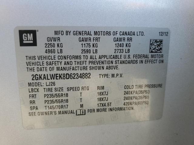 2GKALWEK8D6234882 - 2013 GMC TERRAIN SLT SILVER photo 12