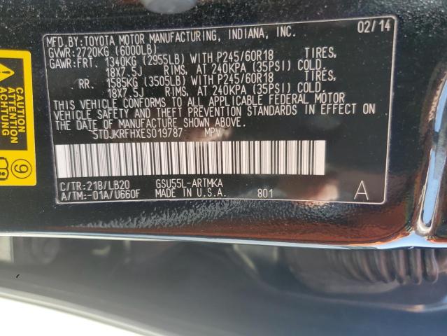 5TDJKRFHXES019787 - 2014 TOYOTA HIGHLANDER XLE BLACK photo 13